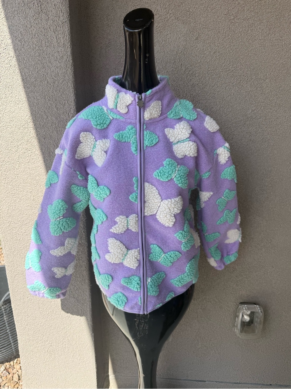 Lucky Brand Girls Butterfly Fleece Zip-Up Jacket Size L (14/16) Pastel Lilac NWT